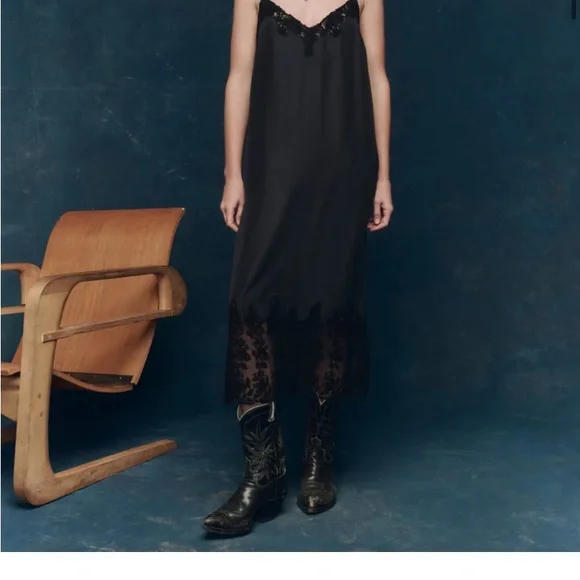 THE GREAT. Black Lace Detail midi dress - Picture 4 of 13